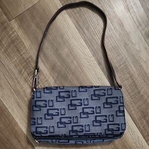Guess Y2K Navy Monogram Shoulder Bag Vintage Logo Baguette Purse